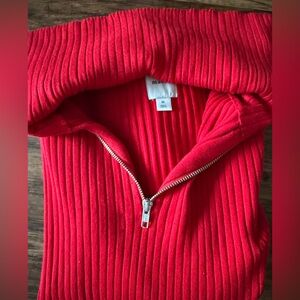 Maeve Ribbed Half-Zip Sweater in Red